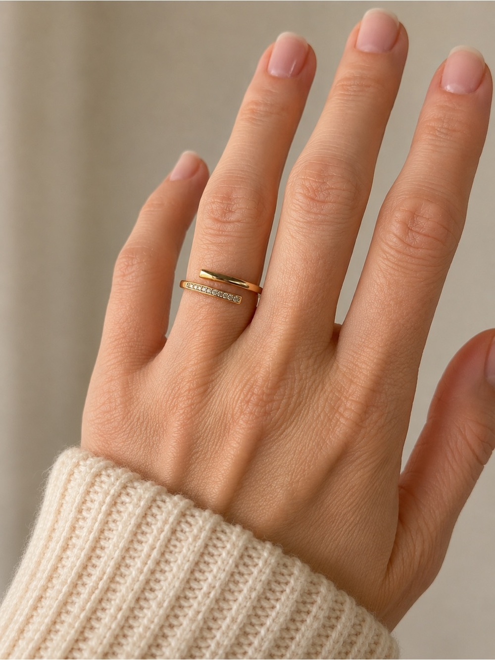 Adjustable 14K Gold Laminated Open Wrap CZ Ring